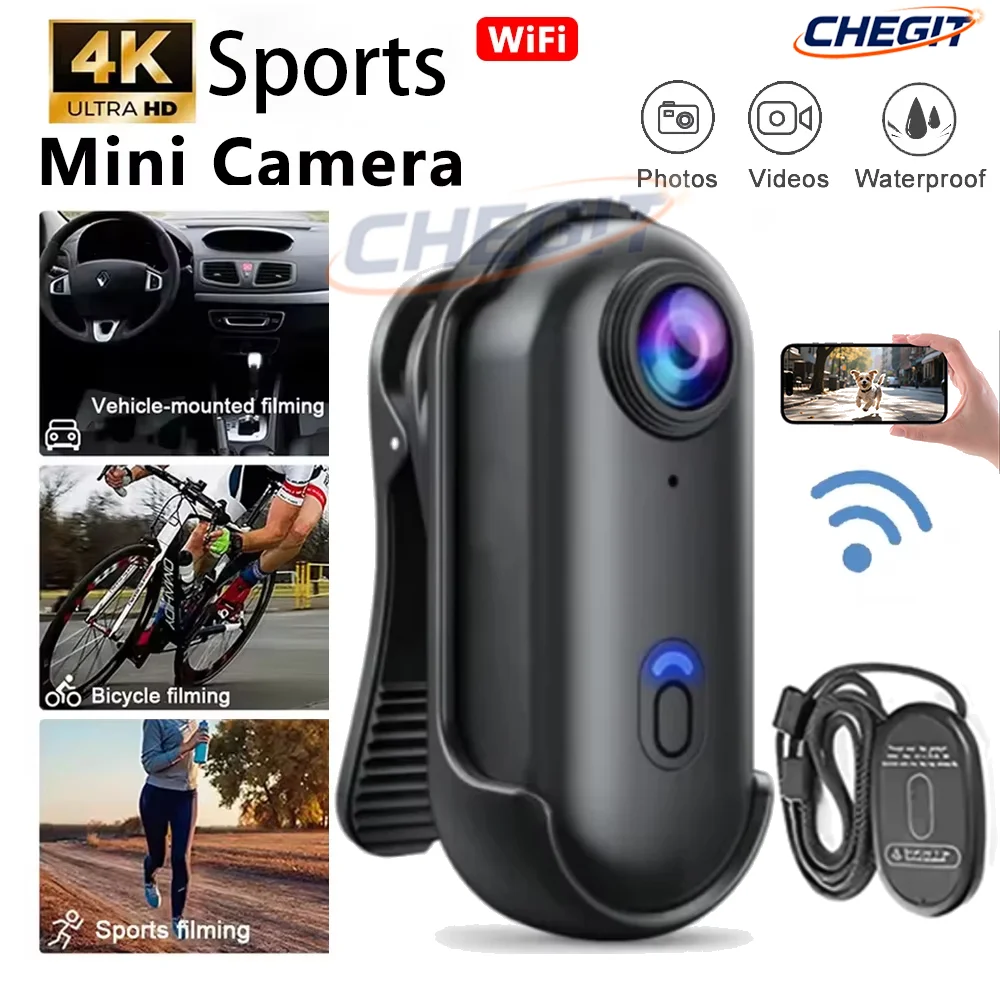 Helmet Camera 4K Wifi - Caméra d'action portable 4K étanche, mini