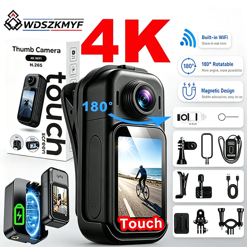 Helmet Camera 4K Wifi - Mini caméra sportive d'extérieur 4K/1080P pour