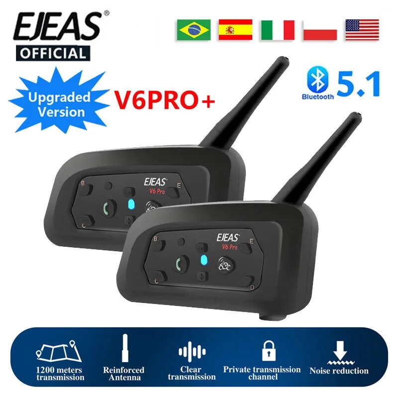 Motorcycle Helmet Intercom 6 Rider - EJEAS V6 PRO + Moto Interphone