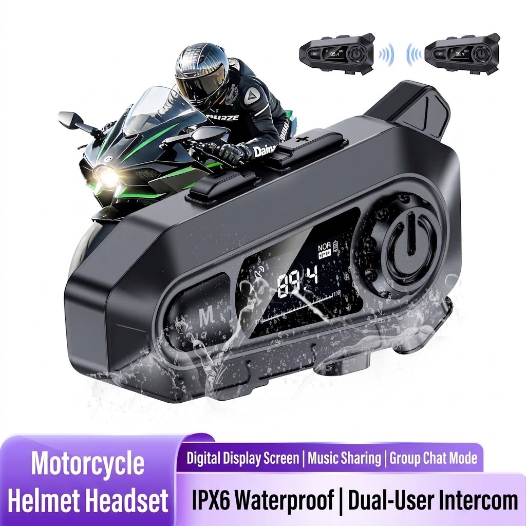 Motorcycle Intercom With Fm Radio - Casque de moto avec casque Bluetooth,