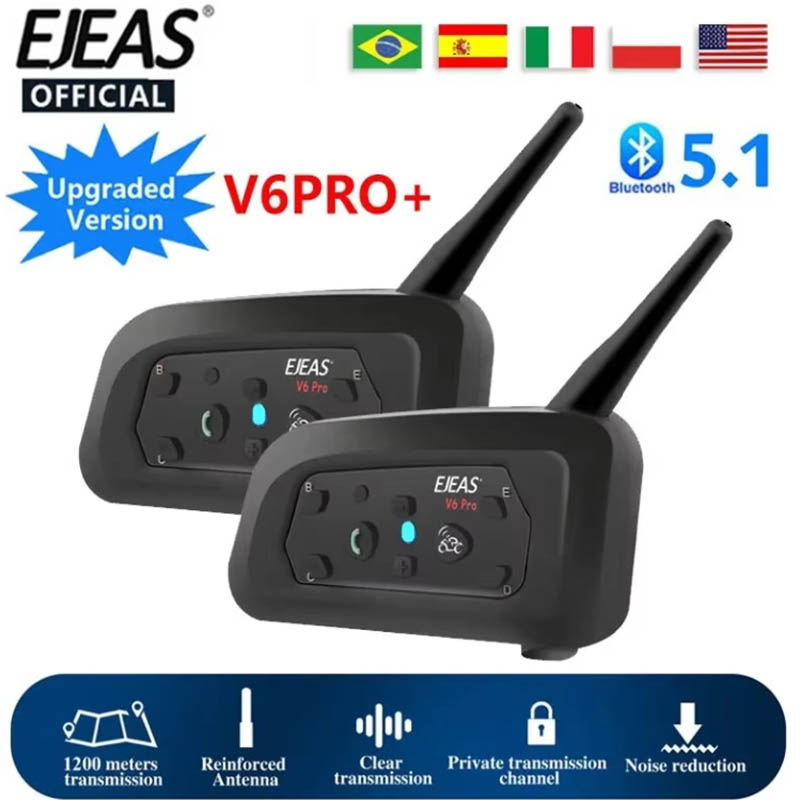 Motorcycle Helmet Intercom 6 Rider - EJEAS 2Pcs Type C V6 Pro