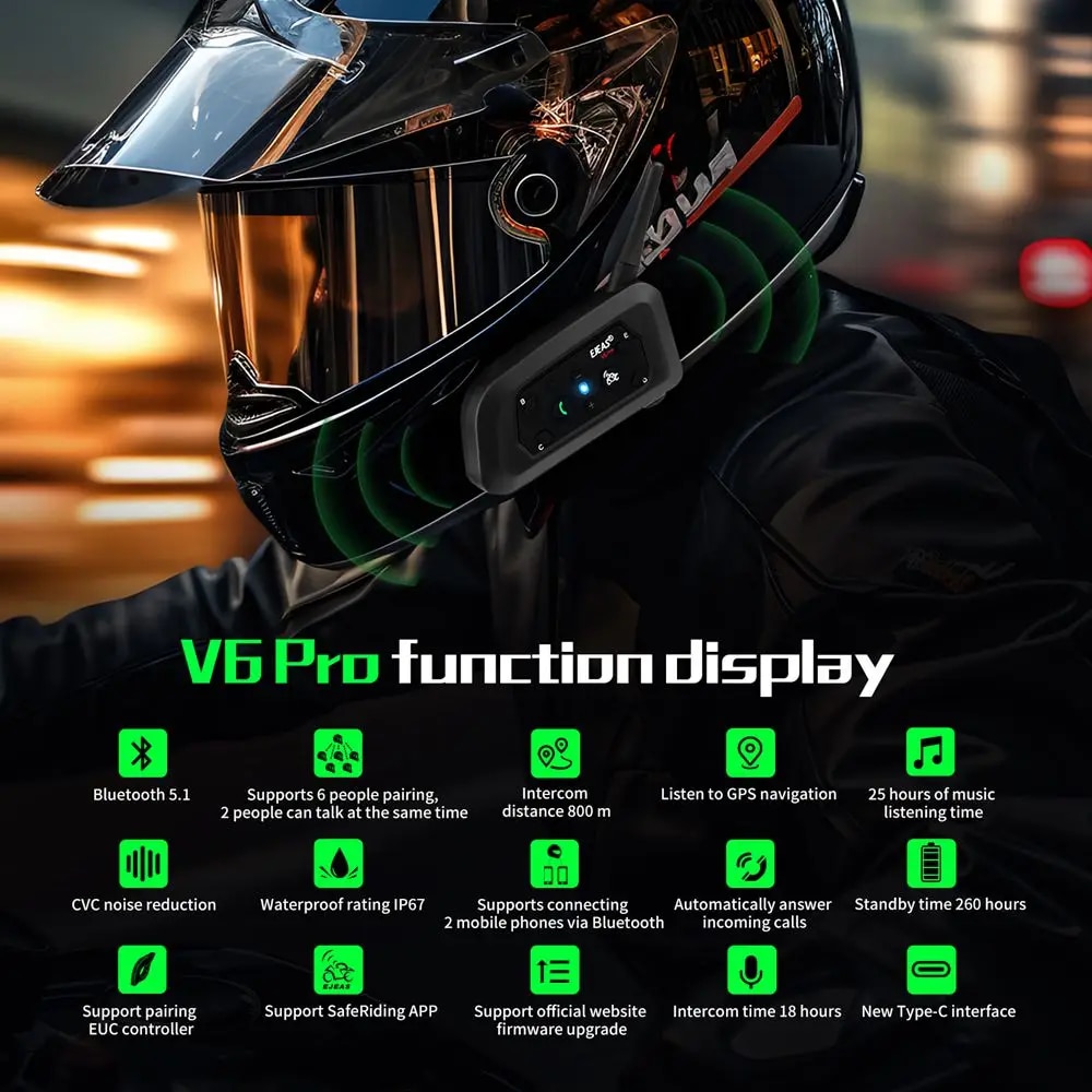 EJEAS V6 PRO + Moto Interphone - Motorcycle Helmet Intercom 6 Rider avis et prix