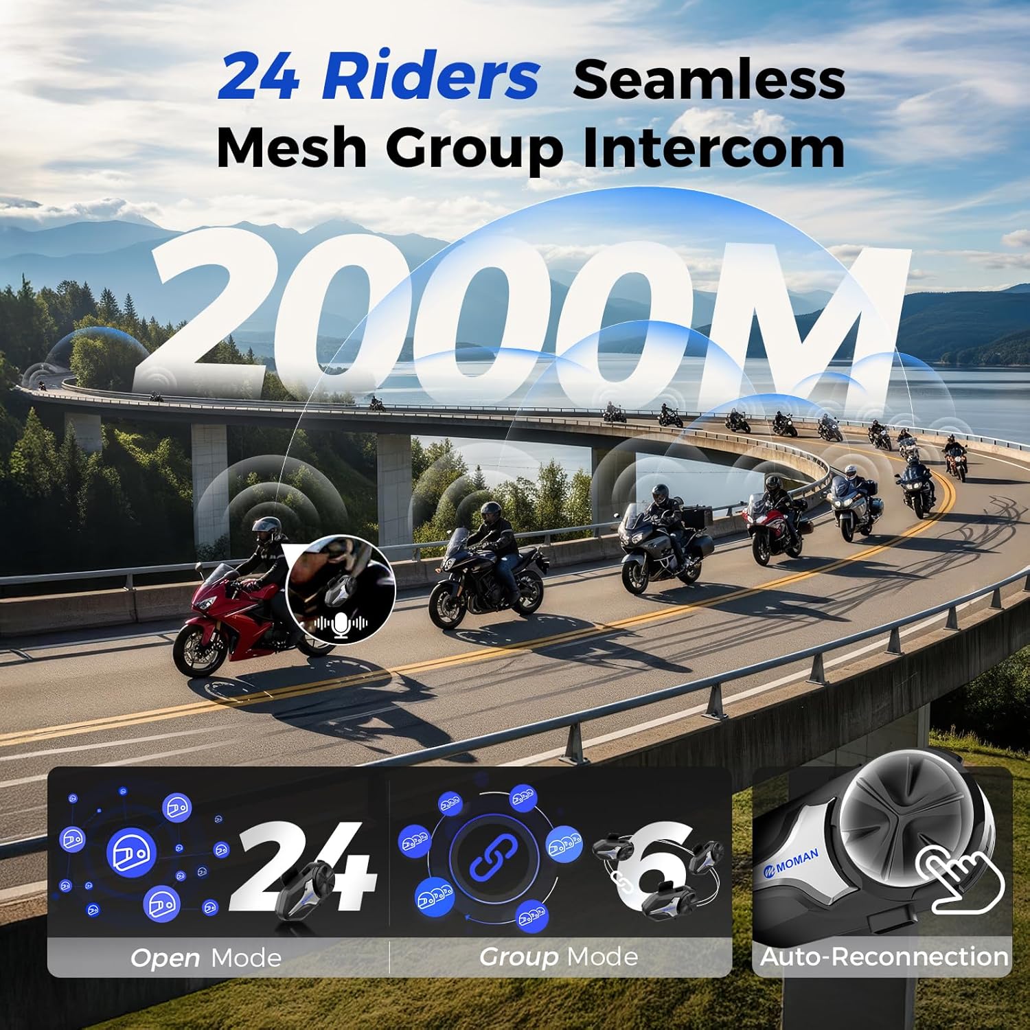 Moman Moto Bluetooth casque ca - Motorcycle Intercom Mesh 2000M avis et prix