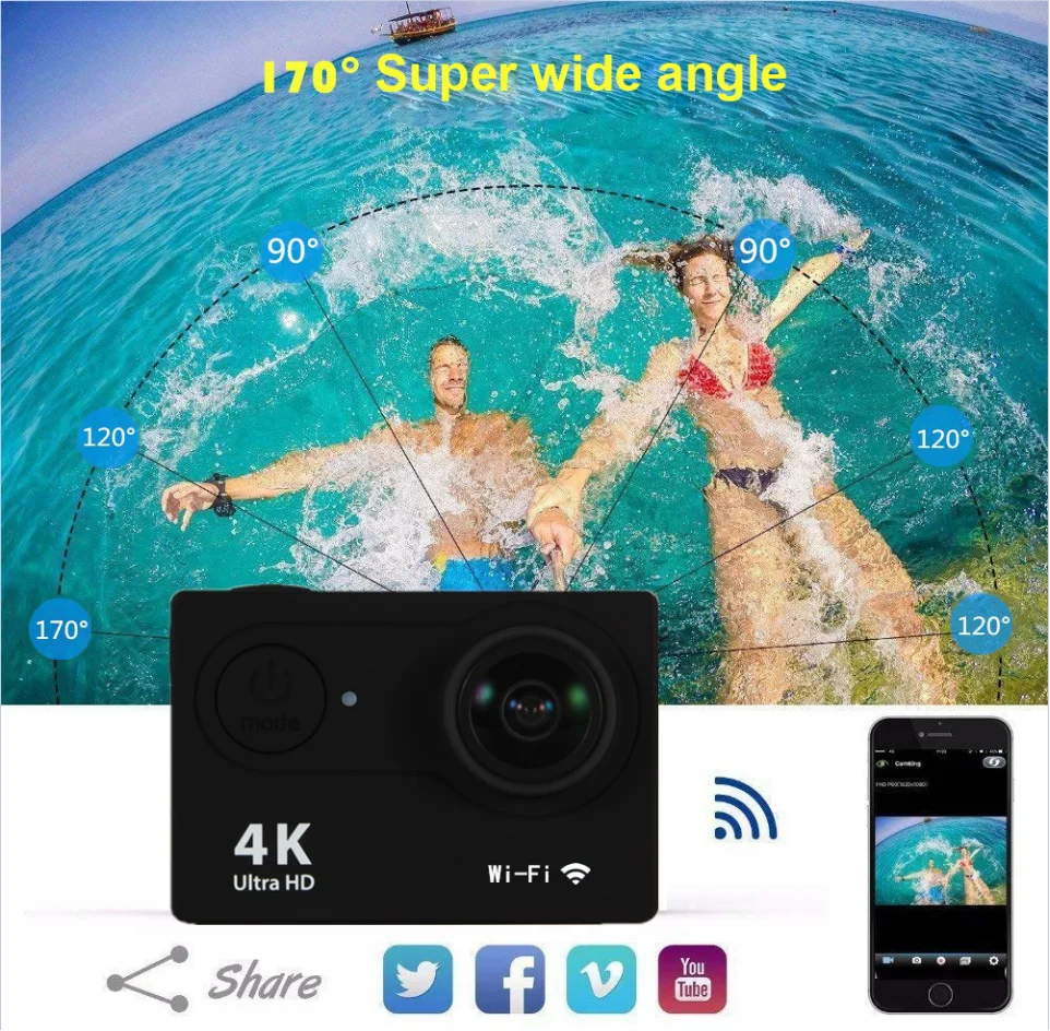 Caméra d'action 4K 1080P/30FPS - Helmet Camera 4K Wifi avis et prix